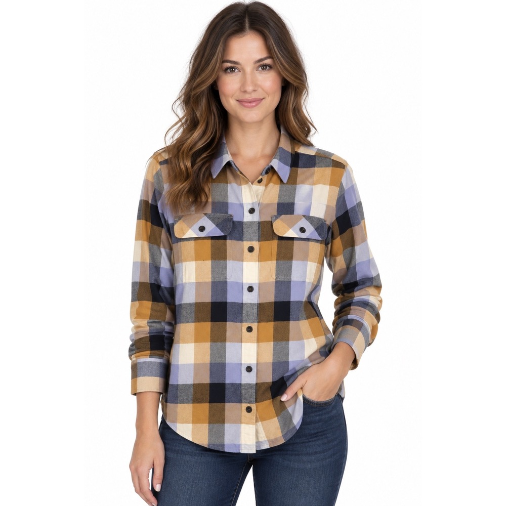 Patagonia Womens LS MW Fjord Flannel Shirt Guides Dried Mango Plaid Small NEW